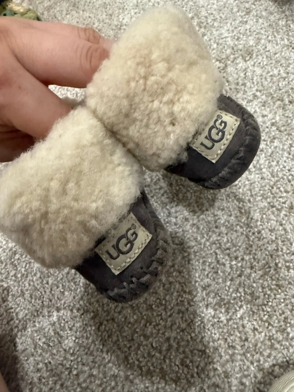 UGG Kids Moccasin Slippers - Gray with Cream Shearling